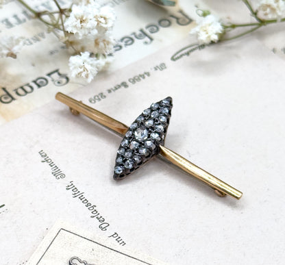 Victorian Rose Cut Diamond Navette Pin Conversion Cobblestone  Bar Pin