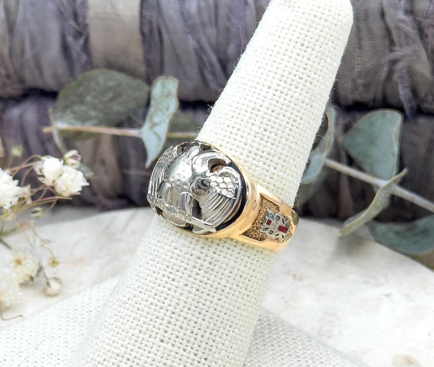 Vintage Scottish Rite Ring, Masonic Ring Double Headed Eagle 32nd Degree Mens Ring in 14K Gold