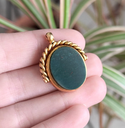 Antique Edwardian Bloodstone Spinner Fob in 18K Yellow Gold Fully hallmarked