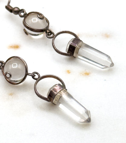 Vintage Pool of Light Drop quartz Crystal Drop Earrings in Sterling Silver