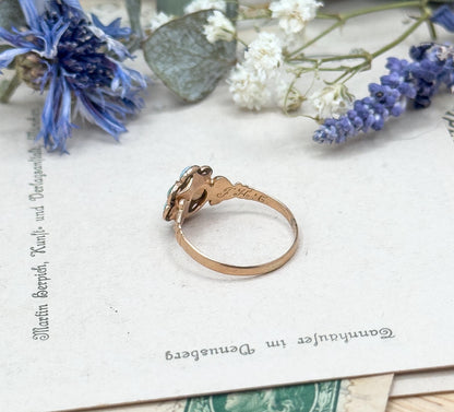 Antique Victorian Opal Flower Ring in 10K Rosę Gold w Ruby Paste Centerstone