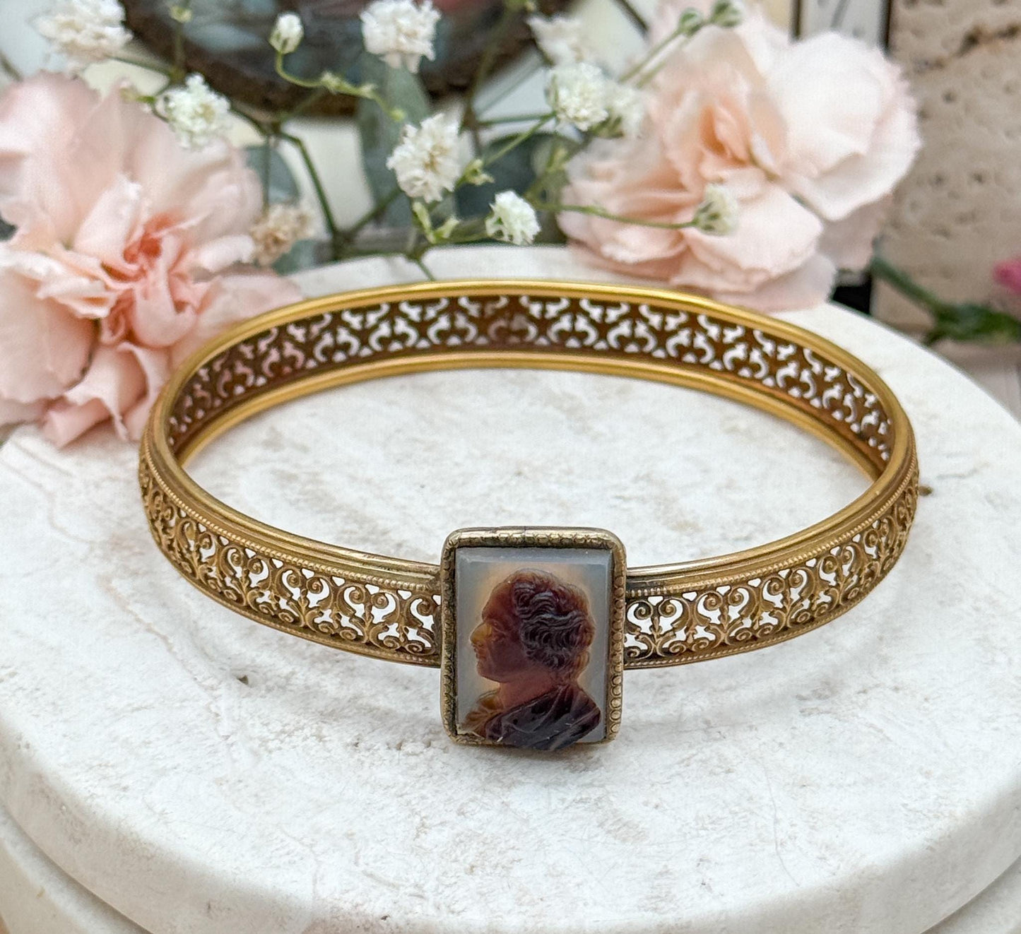 Antique Victorian Cameo Bangle hard stone cameo