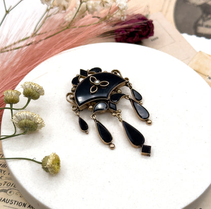 Antique Mourning Brooch Victorian in 10k Yellow Gold