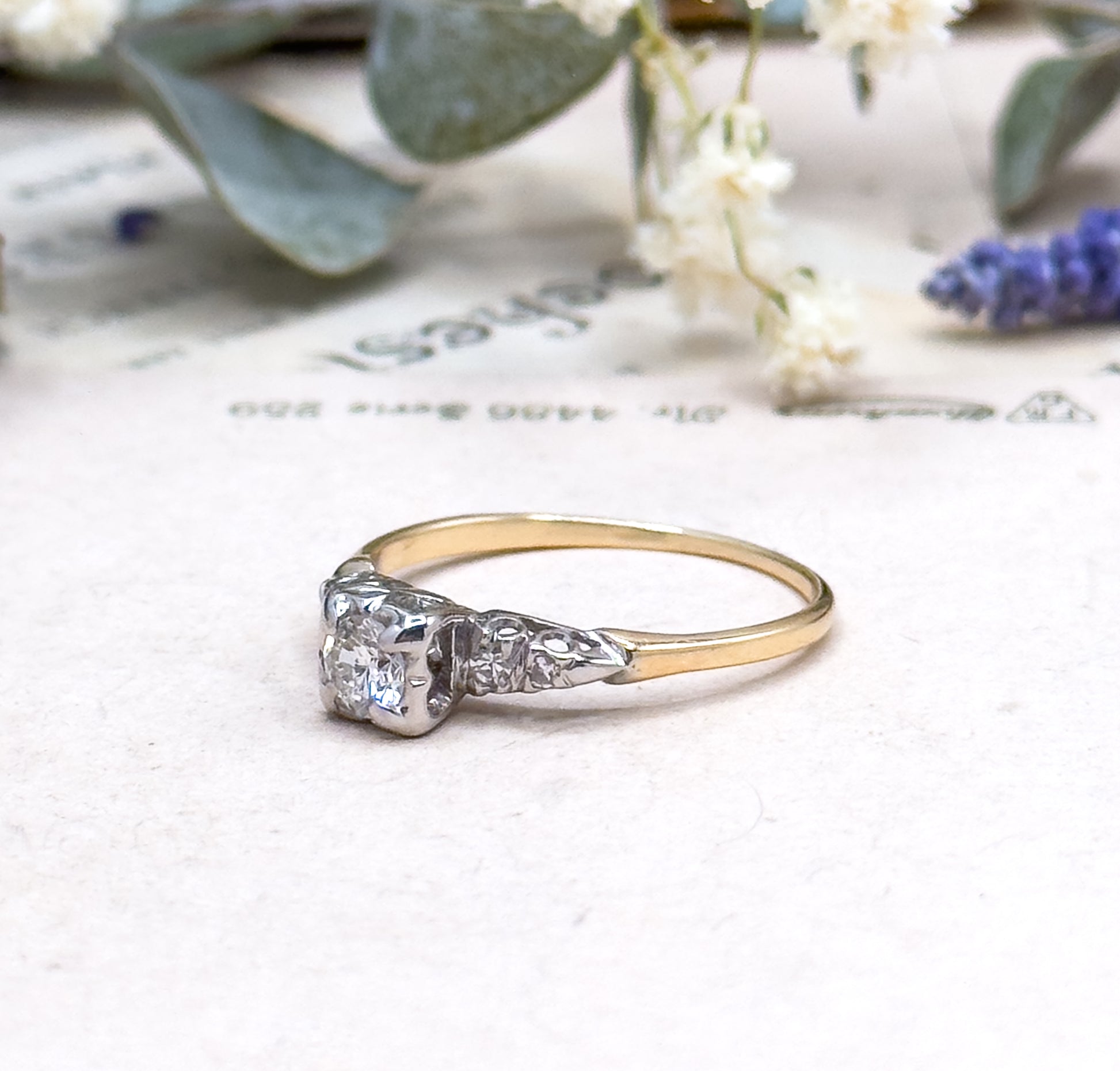 Vintage Diamond Engagement Ring in 14K Two Tone Gold image 5