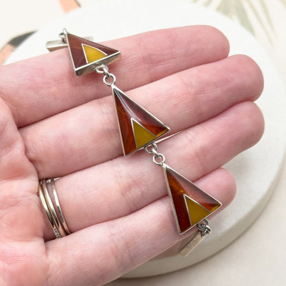 Vintage MCM Bracelet in Amber with Modernist Triangular Links in Sterling Silver