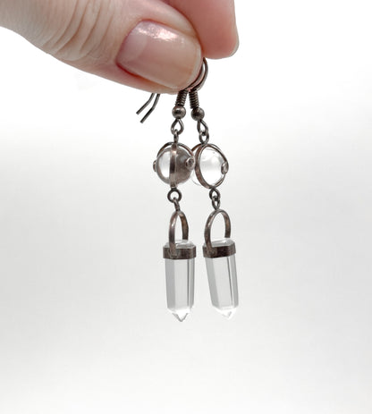 Vintage Pool of Light Drop quartz Crystal Drop Earrings in Sterling Silver