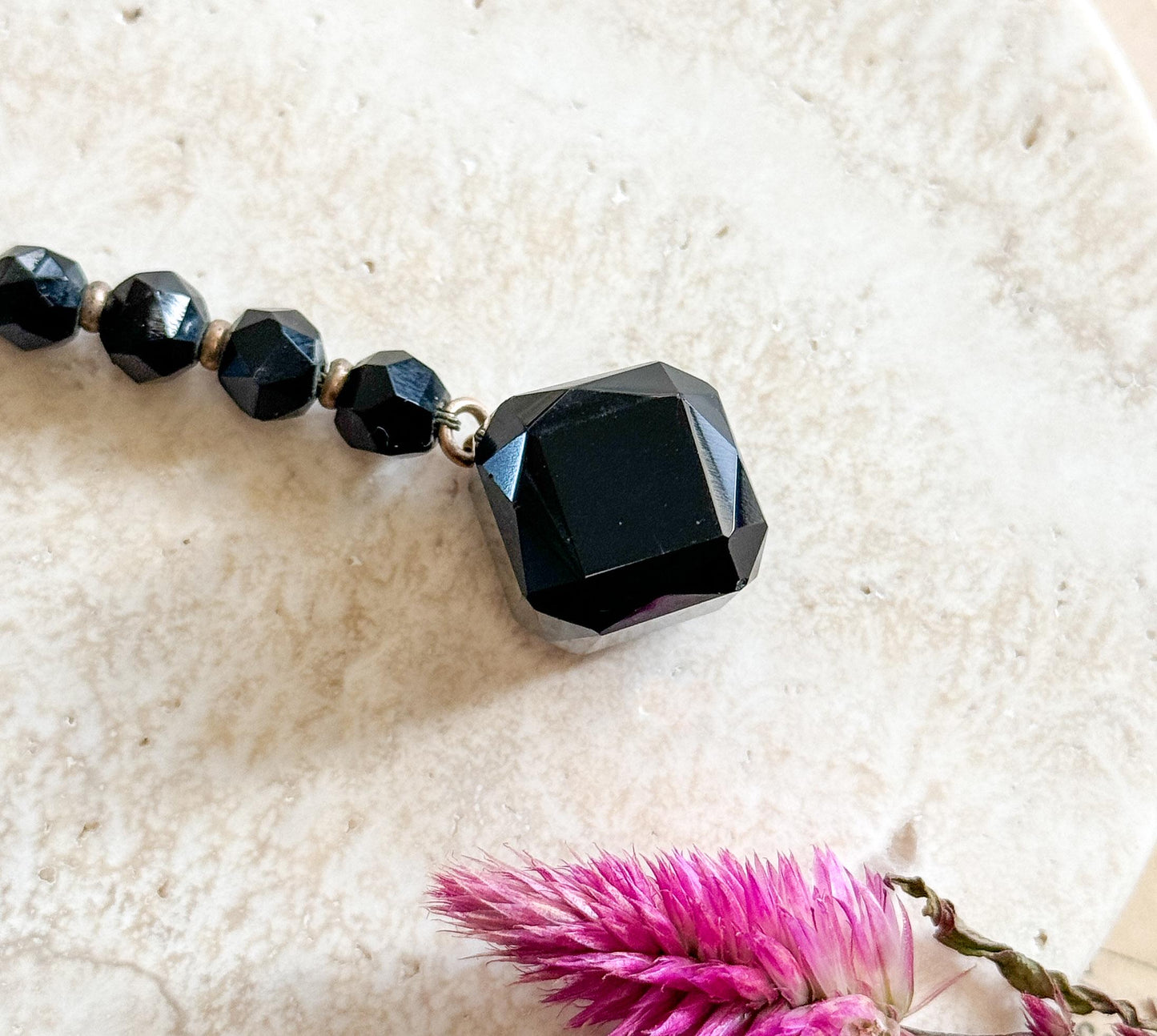 Victorian Ladies French Jet Watch Chain Fob Black Glass w T Bar