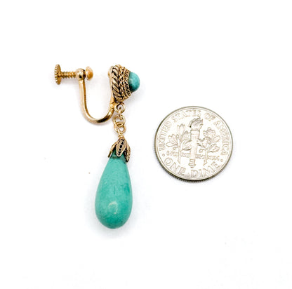 Antique Vermeil Silver Turquoise Stone Drop Earrings - Cannetille Filigree