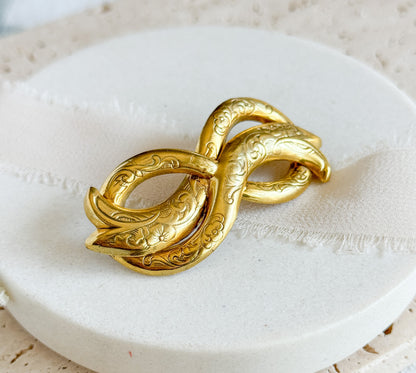 Vintage Infinity Ribbon Brooch Lovers Knot Pin Pressed Metal