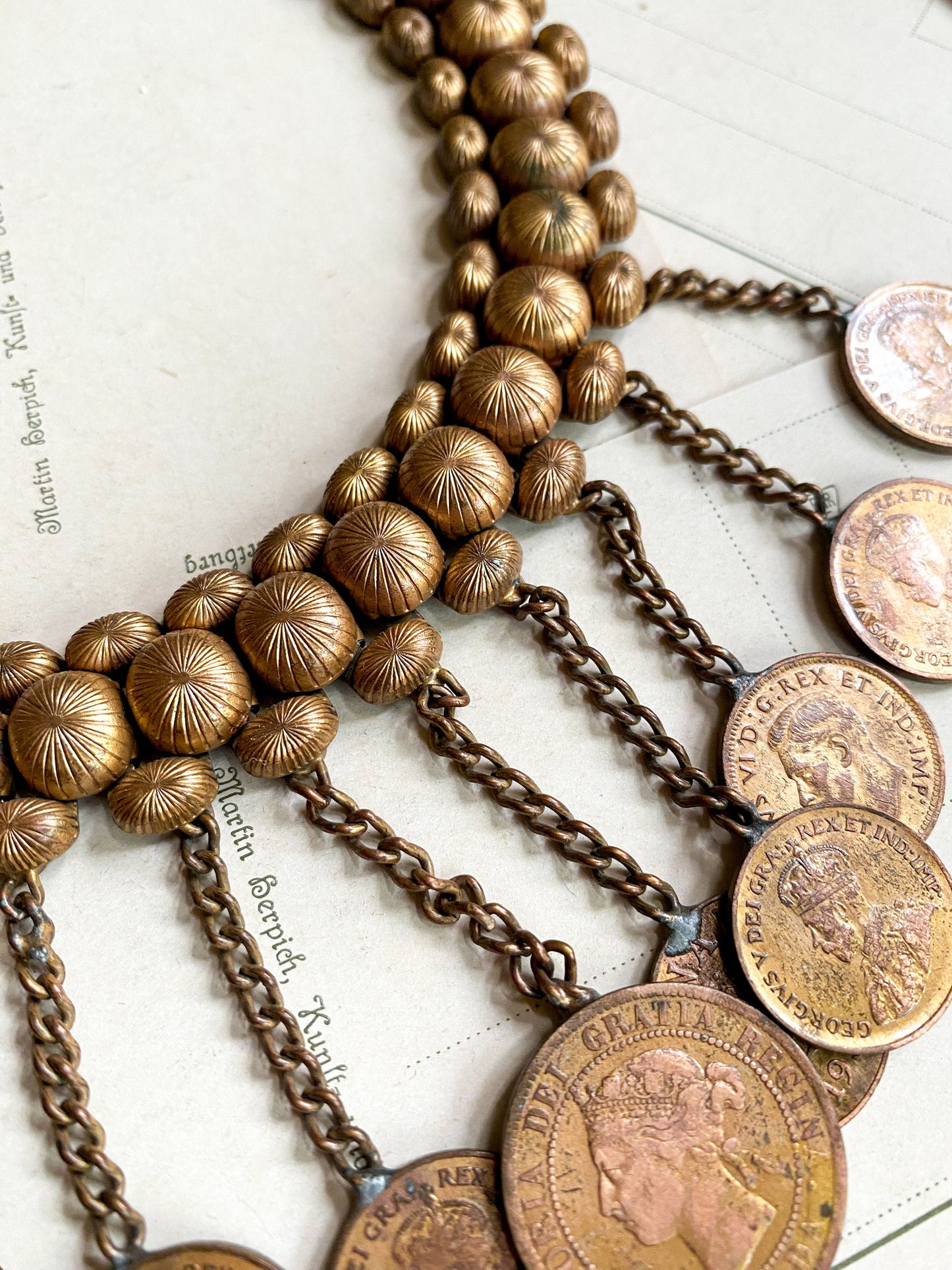 Vintage Handmade Coin Necklace Mixed Metals