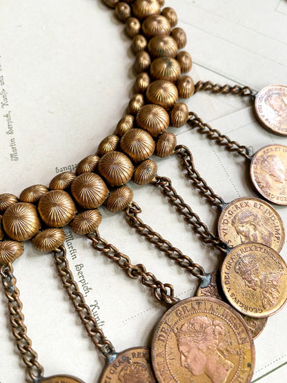 Vintage Handmade Coin Necklace Mixed Metals