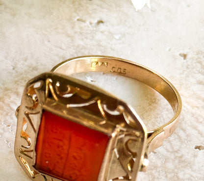 Vintage Intaglio Ring in 18K Gold, Wax Seal Signet Ring in Arabic Script