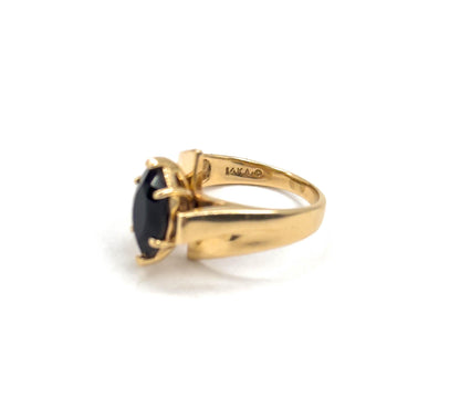 Vintage Onyx Marquise Ring in 14K Yellow Gold 1980s Vintage Ring