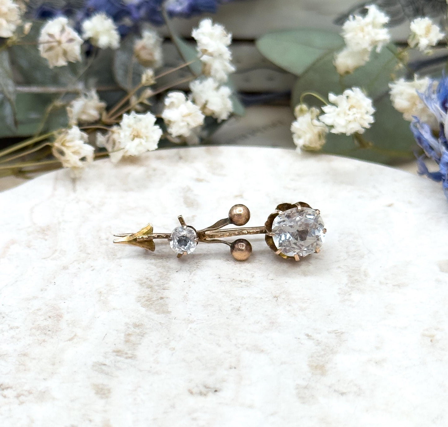 Georgian Halleys Comet Pin with Mine Cut Paste in 10K Yellow Gold