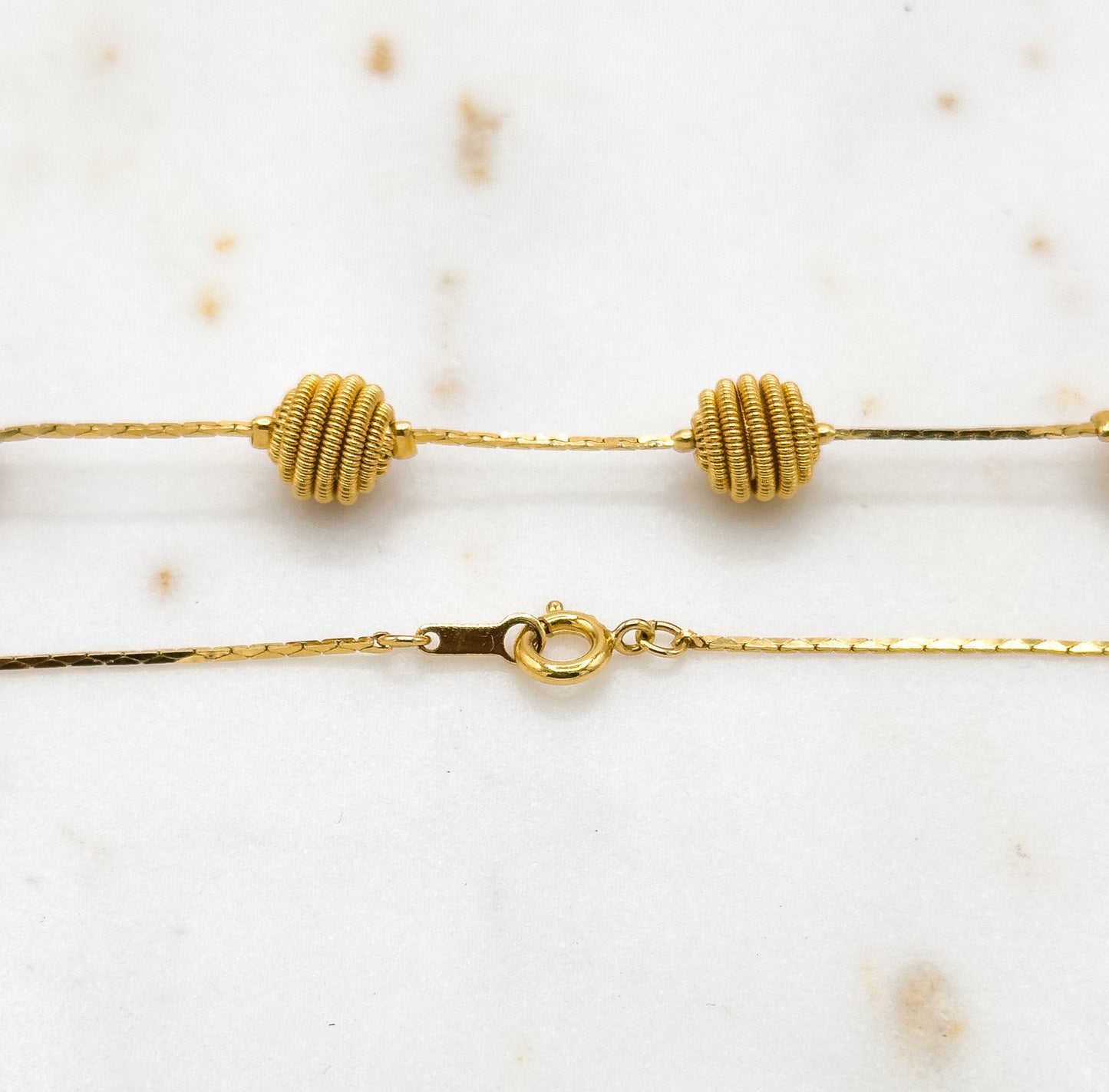 Fun Vintage Gold Beaded Necklace Wire Wrap Beaded Necklace Long Necklace 24in long Vintage Bead Necklace Neck Stack necklace Textured Beaded