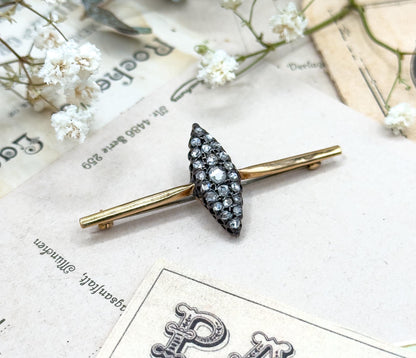 Victorian Rose Cut Diamond Navette Pin Conversion Cobblestone  Bar Pin