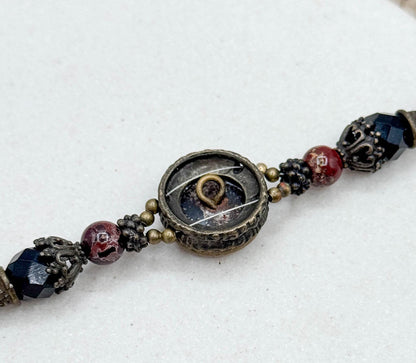 Antique Perfume Button Bracelet w Jasper beads and Victorian Button