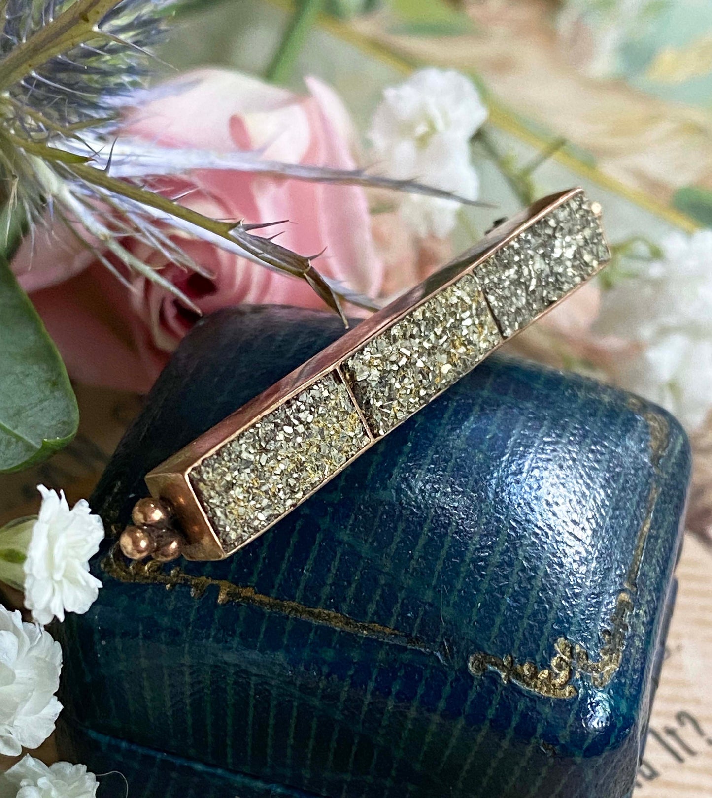 Antique Victorian Pyrite bar brooch Gold rush gold druzy brooch  marcasite c clasp brooch fichu lace pin very cool Victorian 221 Druzy