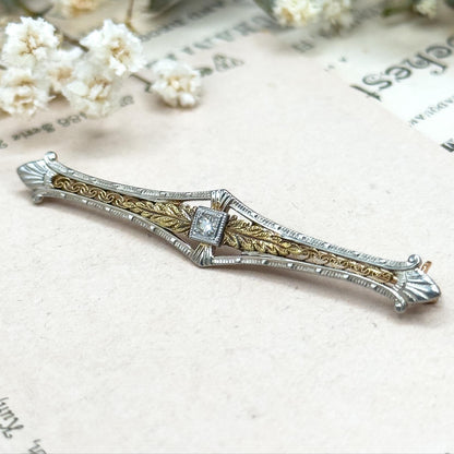 antique Edwardian bar brooch in two tone gold