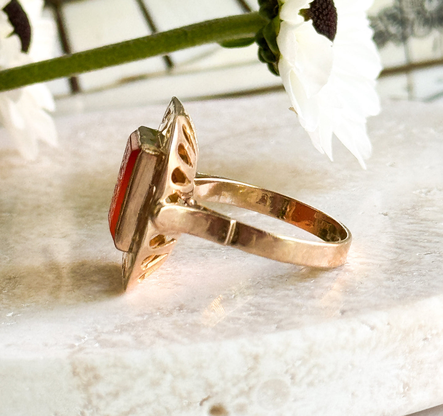 Vintage Intaglio Ring in 18K Gold, Wax Seal Signet Ring in Arabic Script