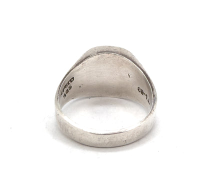Vintage Mexican Blue Stone Signet Ring in Silver (Large Size 14)