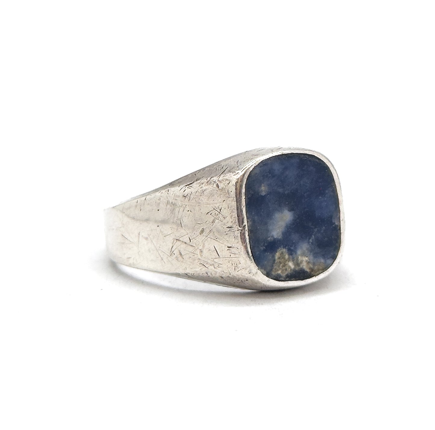 Vintage Mexican Blue Stone Signet Ring in Silver (Large Size 14)