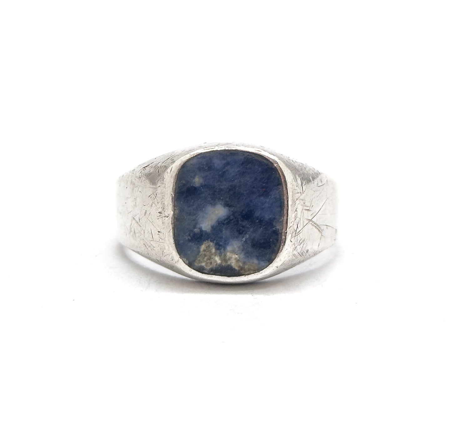 Vintage Mexican Blue Stone Signet Ring in Silver (Large Size 14)