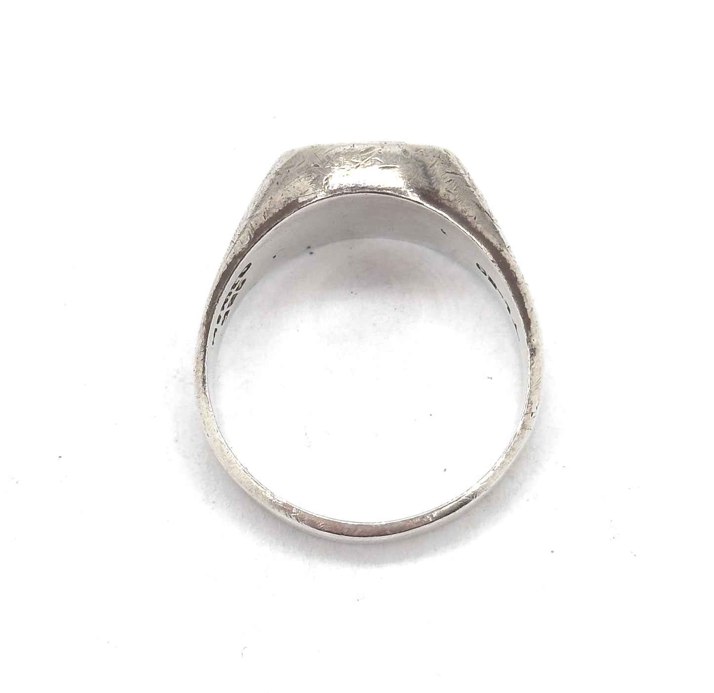 Vintage Mexican Blue Stone Signet Ring in Silver (Large Size 14)