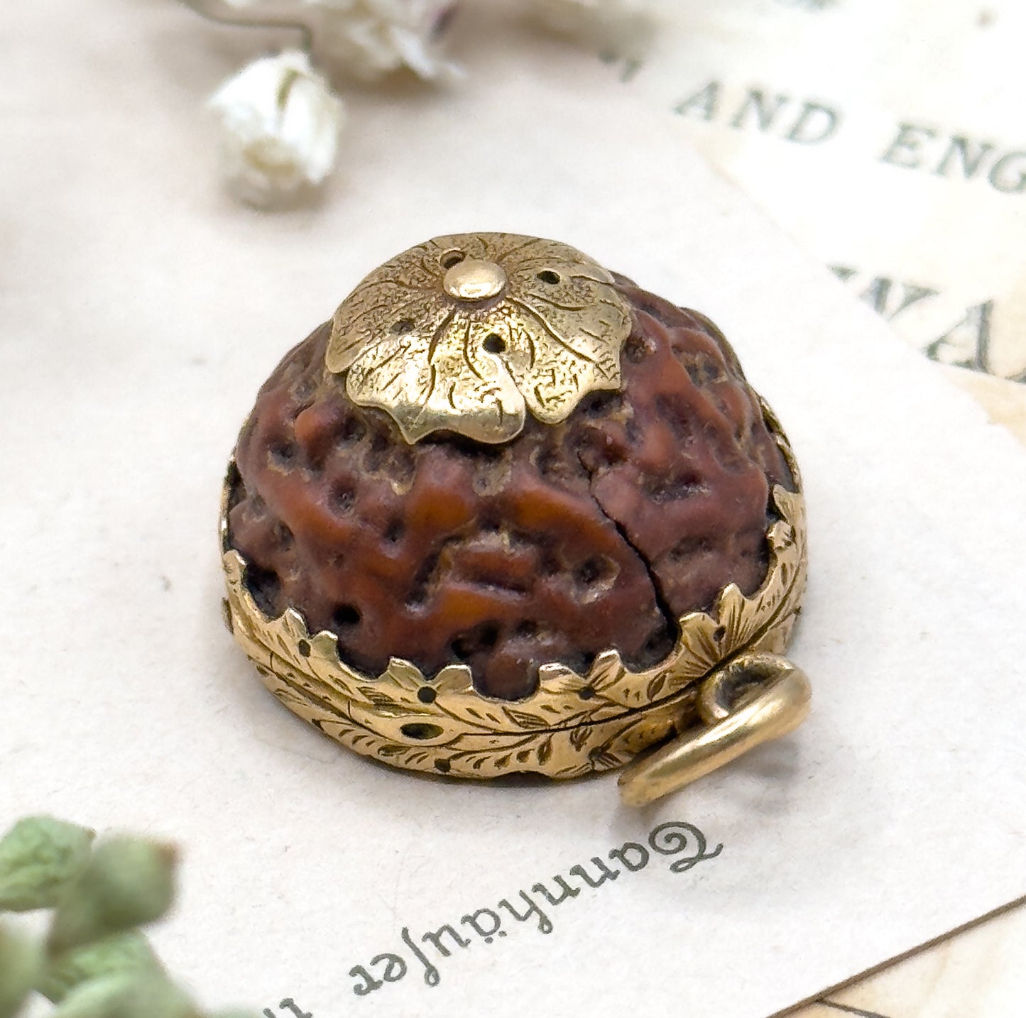 Antique Rudraksha and Carnelian Locket, Georgian Locket Victorian Locket 15K Prayer Seed Pendant Circa 1830s 1850s
