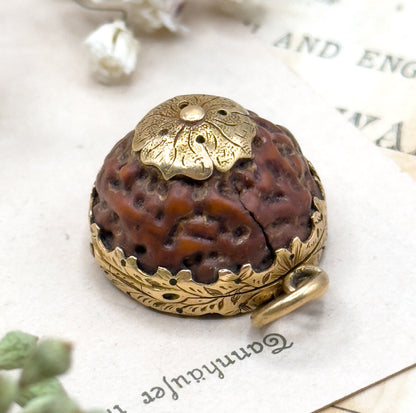 Antique Rudraksha and Carnelian Locket, Georgian Locket Victorian Locket 15K Prayer Seed Pendant Circa 1830s 1850s
