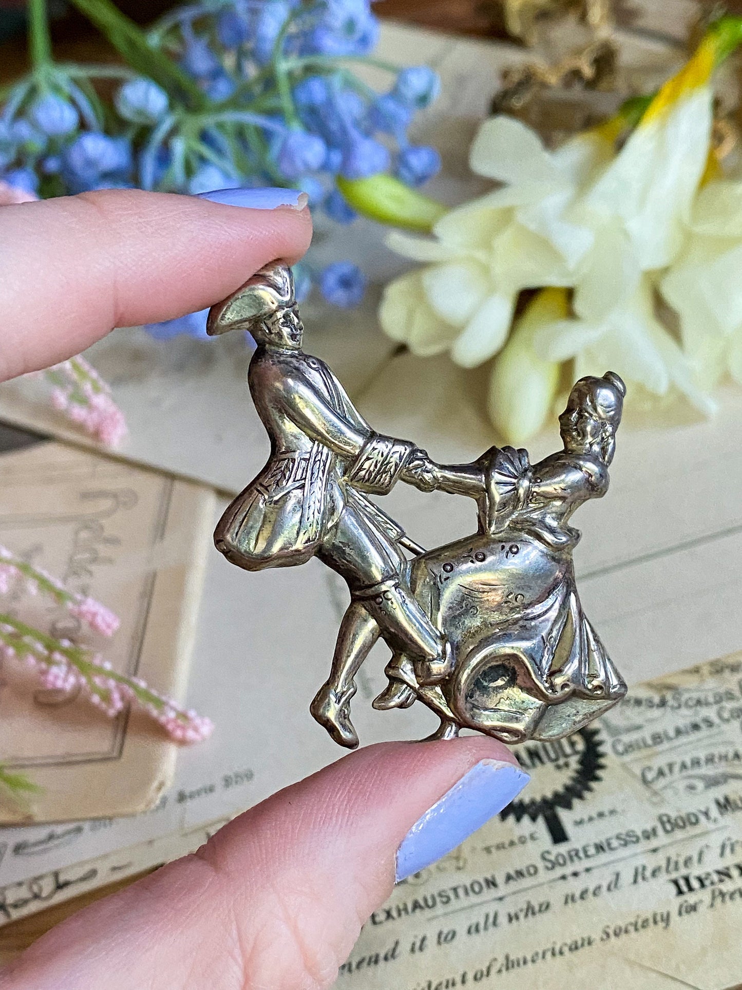 Vintage Dancing Couple Brooch in Sterling Silver MidCentury Lang