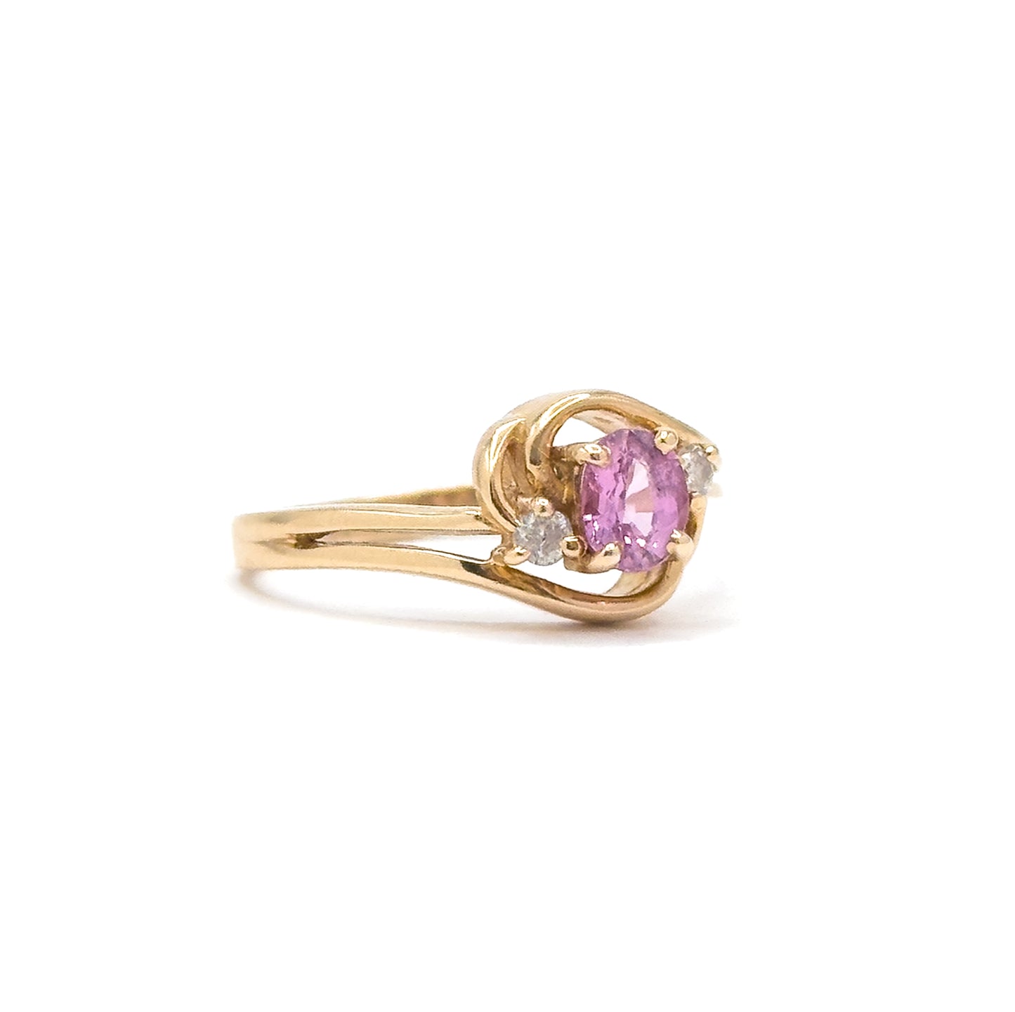 Vintage Pink Sapphire and Diamond ring 14K Yellow Gold