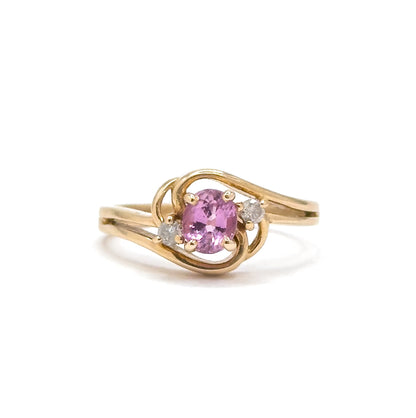Vintage Pink Sapphire and Diamond ring 14K Yellow Gold