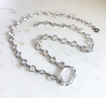 Long Art Deco Glass Paste Floral Necklace 1920s Cut Glass