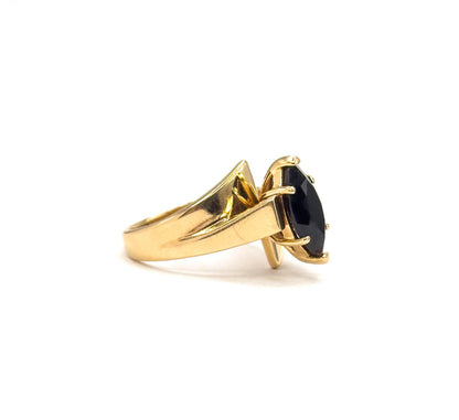 Vintage Onyx Marquise Ring in 14K Yellow Gold 1980s Vintage Ring