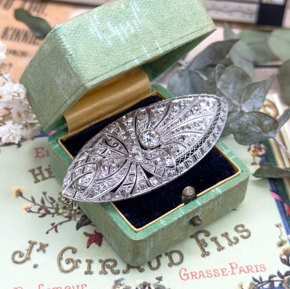 Art Deco Bow Brooch in Platinum with Old Cut Diamonds