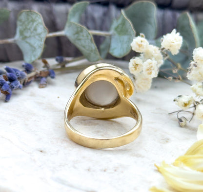 Vintage Mabe Pearl Ring in 14K Yellow Gold Swirl Ring