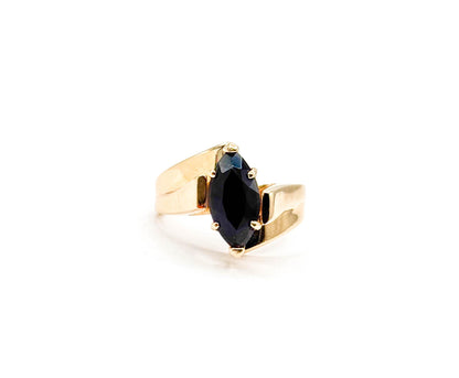 Vintage Onyx Marquise Ring in 14K Yellow Gold 1980s Vintage Ring