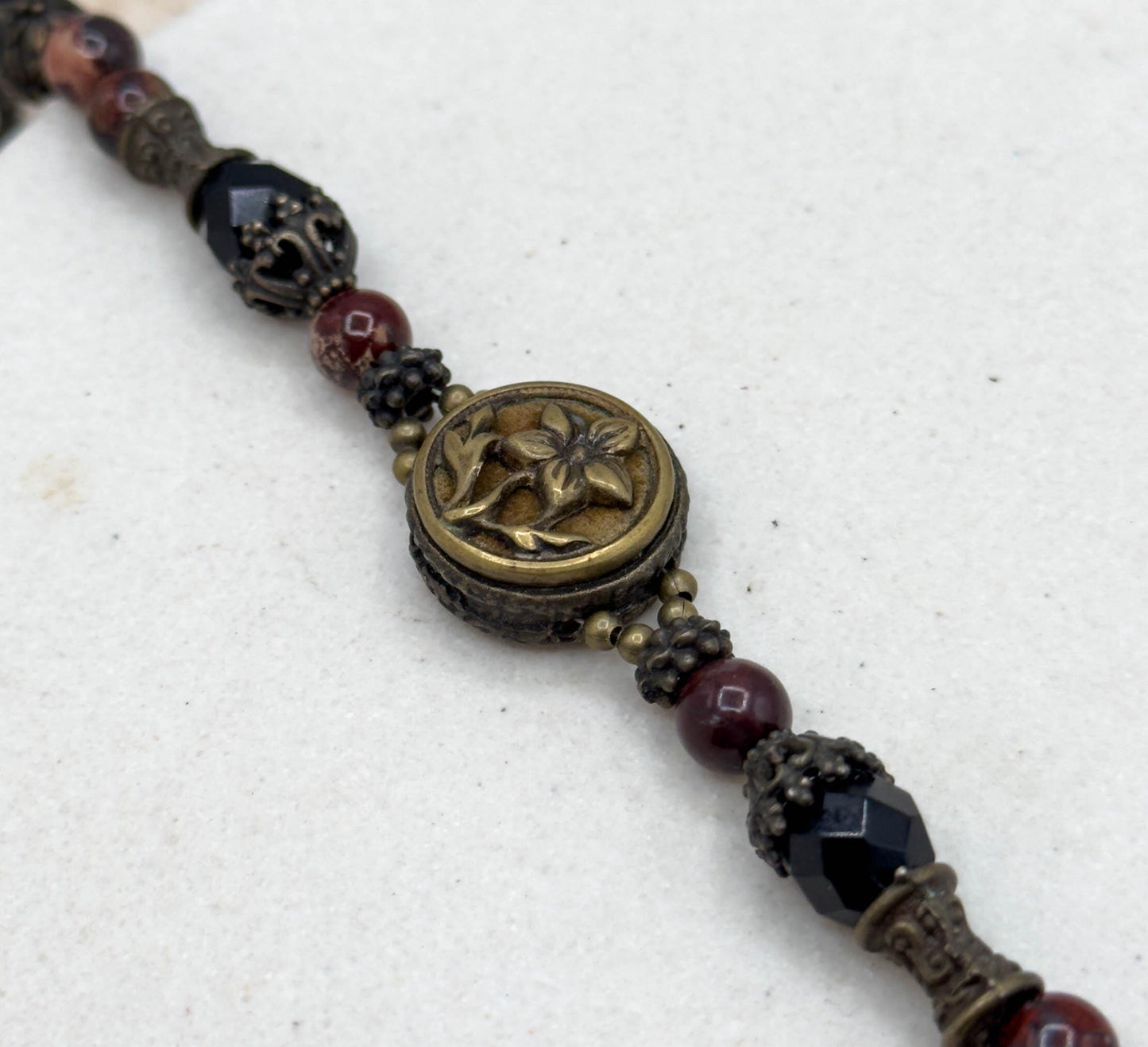 Antique Perfume Button Bracelet w Jasper beads and Victorian Button