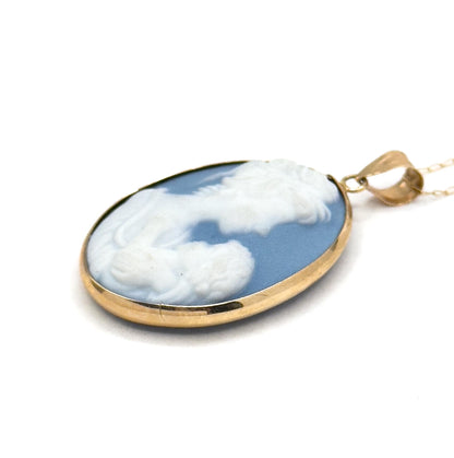 Vintage Mother & Child Jasperware Cameo Pendant Necklace in 10K Gold
