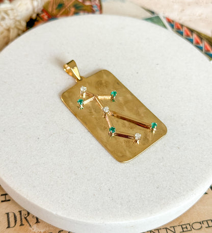 Unique Vintage Figure Pendant with Emerald & Diamonds in 14K Gold