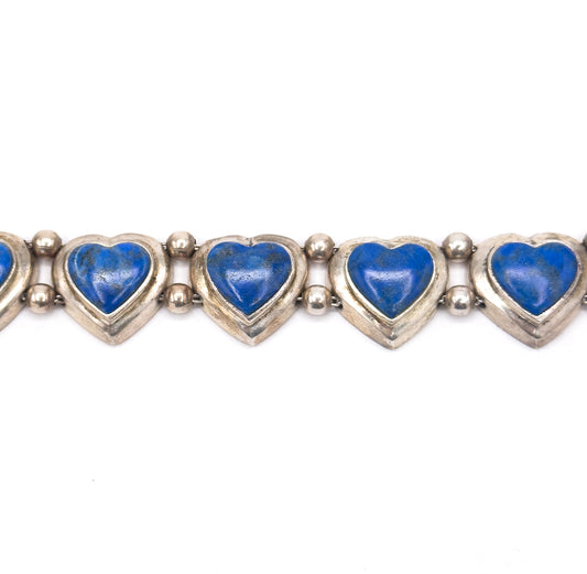 Vintage Blue Stone Heart Bracelet in Sterling Silver