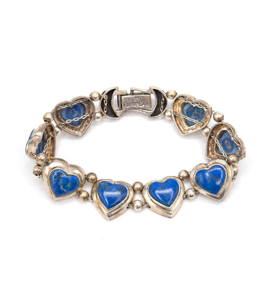 Vintage Blue Stone Heart Bracelet in Sterling Silver