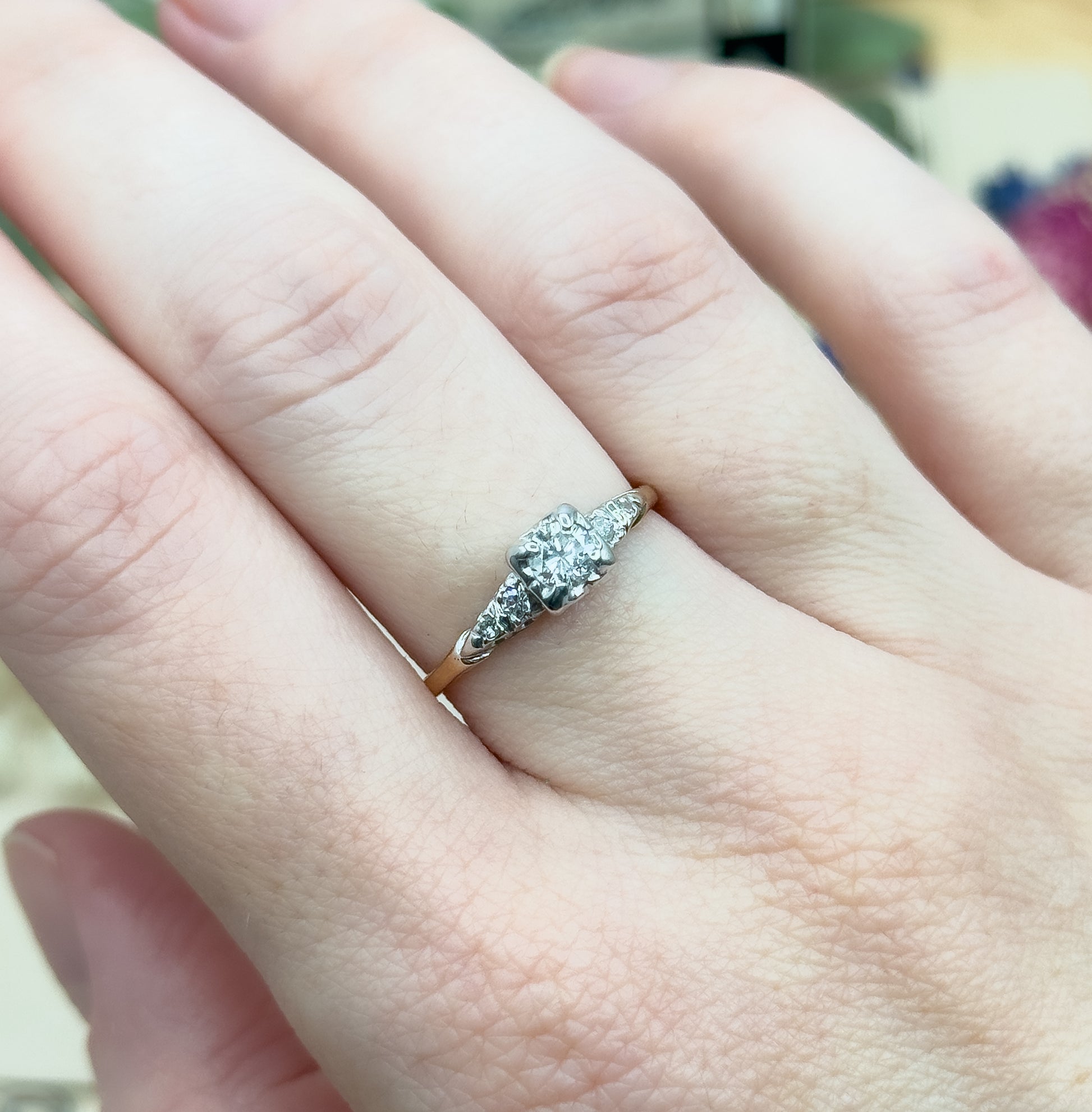 Vintage Diamond Engagement Ring in 14K Two Tone Gold image 2