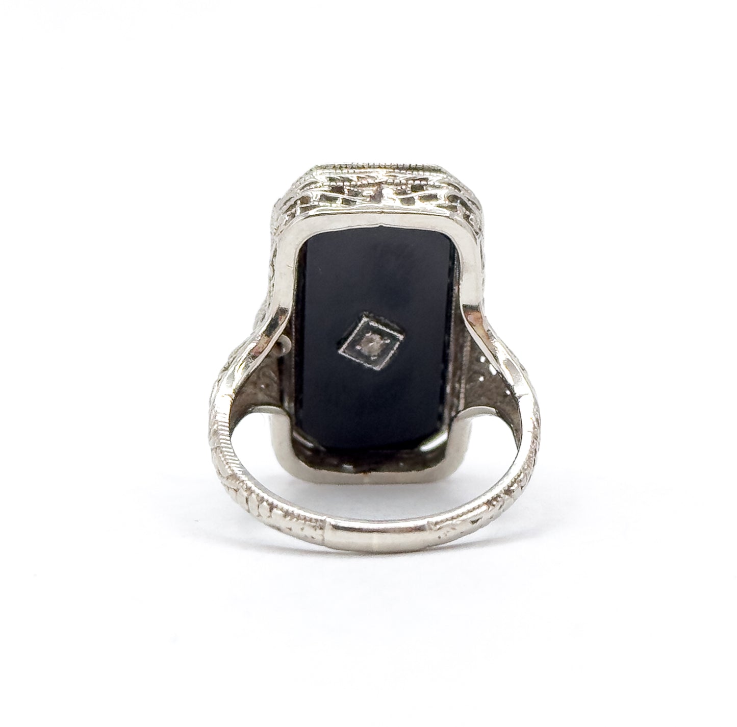Antique Art Deco Flip LOCKET Ring in Chrysoprase and Onyx 14K White Gold