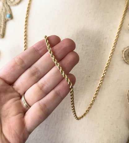 Vintage 28in Long Gold Rope Chain in 14K Solid Yellow 18in 3mm