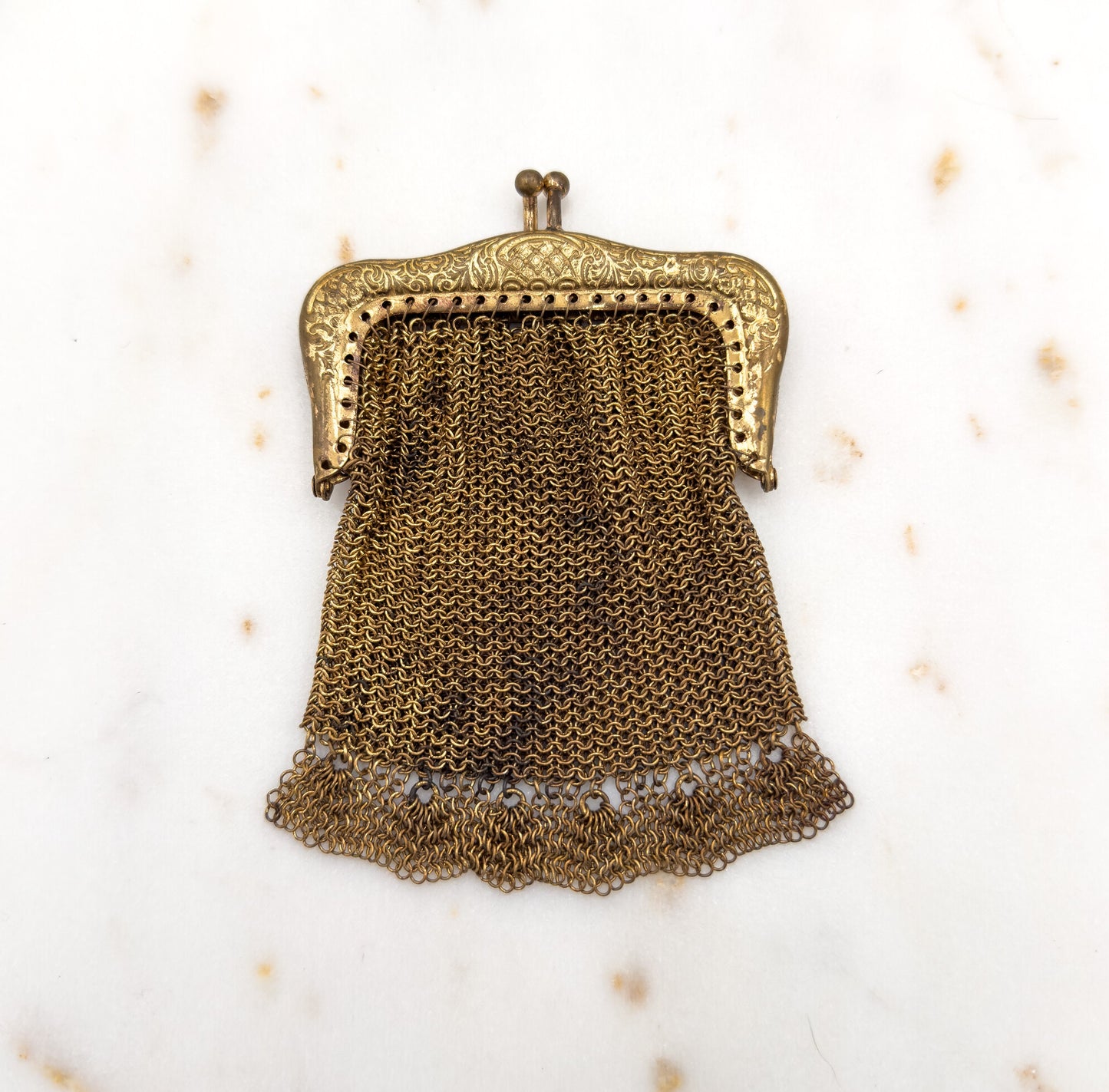 Cute Vintage Coin Purse Chainmail Purse with Ring Mesh Purse Gold Tone