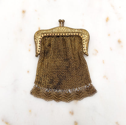 Cute Vintage Coin Purse Chainmail Purse with Ring Mesh Purse Gold Tone