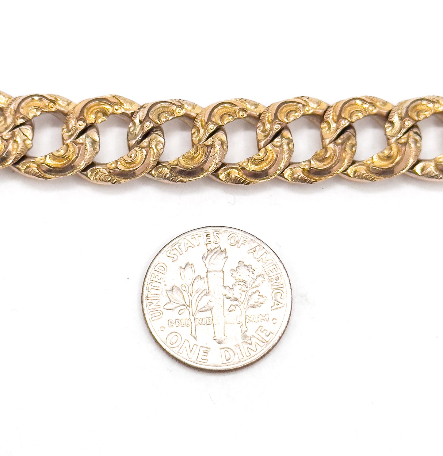 Antique Chased Curb Link Bracelet Gold Filled