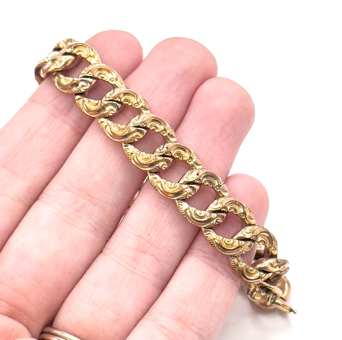 Antique Chased Curb Link Bracelet Gold Filled
